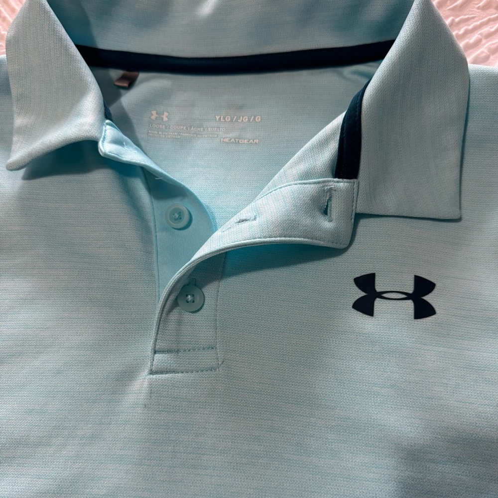 Youth boys aqua blue polo shirt size large